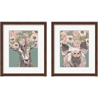 Framed 'Floral Farm Animals 2 Piece Framed Art Print Set' border=