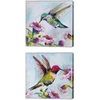 Framed 'Hummingbird  Florals 2 Piece Canvas Print Set' border=