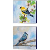 Framed 'Birds on Blue 2 Piece Canvas Print Set' border=