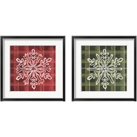 Framed 'Red & Green Plaid Snowflakes 2 Piece Framed Art Print Set' border=