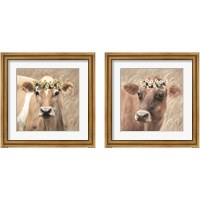 Framed 'Floral Cow 2 Piece Framed Art Print Set' border=