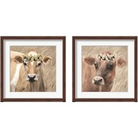 Framed 'Floral Cow 2 Piece Framed Art Print Set' border=