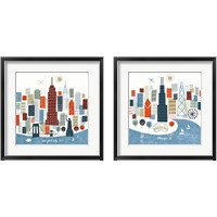 Framed 'Colorful Chicago & New York 2 Piece Framed Art Print Set' border=