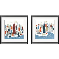 Framed 'Colorful Chicago & New York 2 Piece Framed Art Print Set' border=