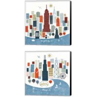 Framed 'Colorful Chicago & New York 2 Piece Canvas Print Set' border=