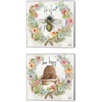 Framed 'Butterfly and Herb Blossom Wreath 2 Piece Canvas Print Set' border=