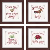 Framed 'Vintage Christmas Signs 4 Piece Framed Art Print Set' border=