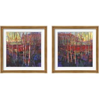 Framed 'Patchwork Trees 2 Piece Framed Art Print Set' border=