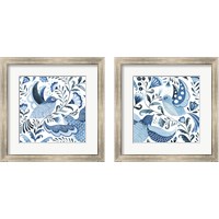 Framed 'Blue Bird Folk 2 Piece Framed Art Print Set' border=