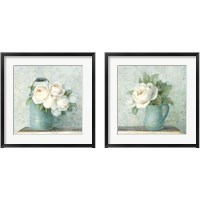 Framed 'June Roses White Blue 2 Piece Framed Art Print Set' border=