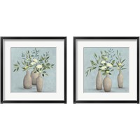 Framed 'Natural Bouquet Blue 2 Piece Framed Art Print Set' border=