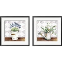 Framed 'Eucalyptus & Purple Flowers 2 Piece Framed Art Print Set' border=