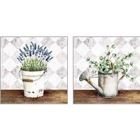 Framed 'Eucalyptus & Purple Flowers 2 Piece Art Print Set' border=