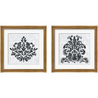 Framed 'Textured Damask on White 2 Piece Framed Art Print Set' border=