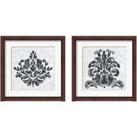 Framed 'Textured Damask on White 2 Piece Framed Art Print Set' border=