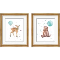 Framed 'Festive Bear & Fawn 2 Piece Framed Art Print Set' border=