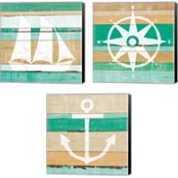 Framed Beachscape Green 3 Piece Canvas Print Set