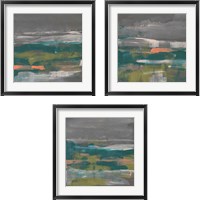 Framed 'Emerald & Coral Glimpse 3 Piece Framed Art Print Set' border=