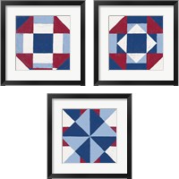 Framed 'Americana Patchwork Tile 3 Piece Framed Art Print Set' border=
