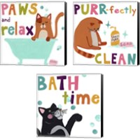 Framed 'Cute Cat Bath 3 Piece Canvas Print Set' border=