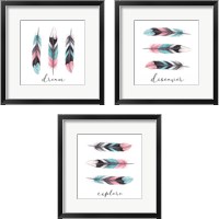 Framed 'Inspirational Feathers 3 Piece Framed Art Print Set' border=
