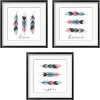 Framed 'Inspirational Feathers 3 Piece Framed Art Print Set' border=