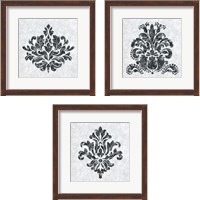 Framed 'Textured Damask on White 3 Piece Framed Art Print Set' border=