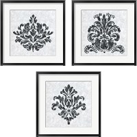 Framed 'Textured Damask on White 3 Piece Framed Art Print Set' border=