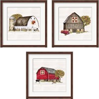 Framed 'Fall Barn Quilt 3 Piece Framed Art Print Set' border=