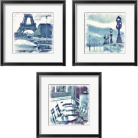 Framed 'Paris in Blue 3 Piece Framed Art Print Set' border=