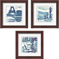 Framed 'Paris in Blue 3 Piece Framed Art Print Set' border=