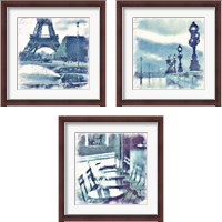 Framed 'Paris in Blue 3 Piece Framed Art Print Set' border=