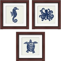 Framed 'Primitive Sea Navy 3 Piece Framed Art Print Set' border=