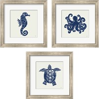 Framed 'Primitive Sea Navy 3 Piece Framed Art Print Set' border=