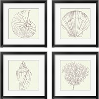 Framed 'Coastal Breeze Sketches Silver 4 Piece Framed Art Print Set' border=