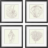 Framed 'Coastal Breeze Sketches Silver 4 Piece Framed Art Print Set' border=