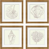 Framed 'Coastal Breeze Sketches Silver 4 Piece Framed Art Print Set' border=