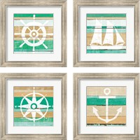 Framed 'Beachscape Green 4 Piece Framed Art Print Set' border=