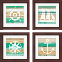 Framed 'Beachscape Green 4 Piece Framed Art Print Set' border=