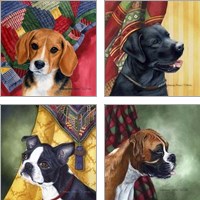 Framed 'Four Legged Friends 4 Piece Art Print Set' border=