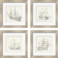 Framed 'Antique Ship Sketch 4 Piece Framed Art Print Set' border=