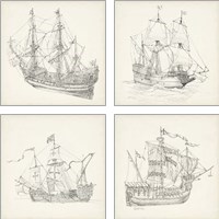 Framed 'Antique Ship Sketch 4 Piece Art Print Set' border=