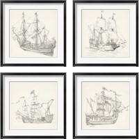 Framed 'Antique Ship Sketch 4 Piece Framed Art Print Set' border=