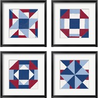 Framed 'Americana Patchwork Tile 4 Piece Framed Art Print Set' border=