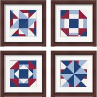 Framed 'Americana Patchwork Tile 4 Piece Framed Art Print Set' border=