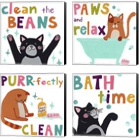 Framed 'Cute Cat Bath 4 Piece Canvas Print Set' border=