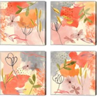 Framed 'Flower Shimmer  4 Piece Canvas Print Set' border=