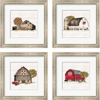 Framed 'Fall Barn Quilt 4 Piece Framed Art Print Set' border=