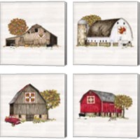Framed 'Fall Barn Quilt 4 Piece Canvas Print Set' border=