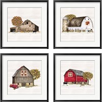 Framed 'Fall Barn Quilt 4 Piece Framed Art Print Set' border=